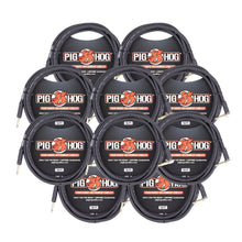 Pig Hog Tour Grade 10ft Instrument Cable 1/4" to 1/4" Right Angle to Straight Connectors (PH10R) - 10 Pack
