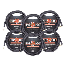Pig Hog Tour Grade 10ft Instrument Cable 1/4" to 1/4" Right Angle to Straight Connectors (PH10R) - 6 Pack