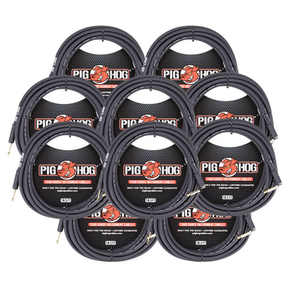 Pig Hog Tour Grade 18.5ft 1/4" - 1/4" 8mm Instrument Cable Straight to Right Angle Connectors - 10 Pack