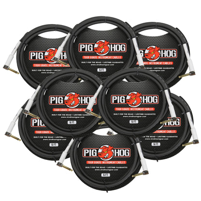 Pig Hog Tour Grade 6 ft Instrument Cable 1/4" to 1/4" Right Angle Connectors (PH6RR) - 8 Pack