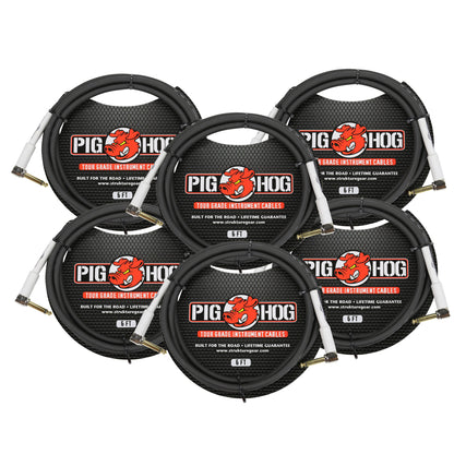 Pig Hog Tour Grade 6 ft Instrument Cable 1/4" to 1/4" Right Angle Connectors (PH6RR) - 6 Pack