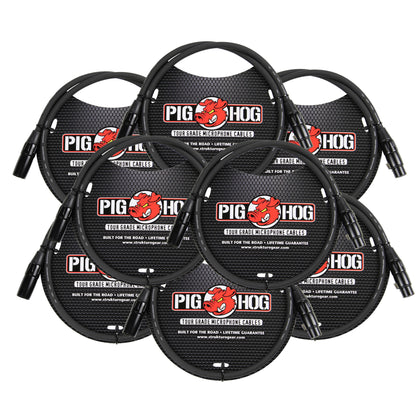 Pig Hog 8mm XLR Microphone Cable Male to Female 3 Ft Fully Balanced Premium Mic Cable - 8 Pack