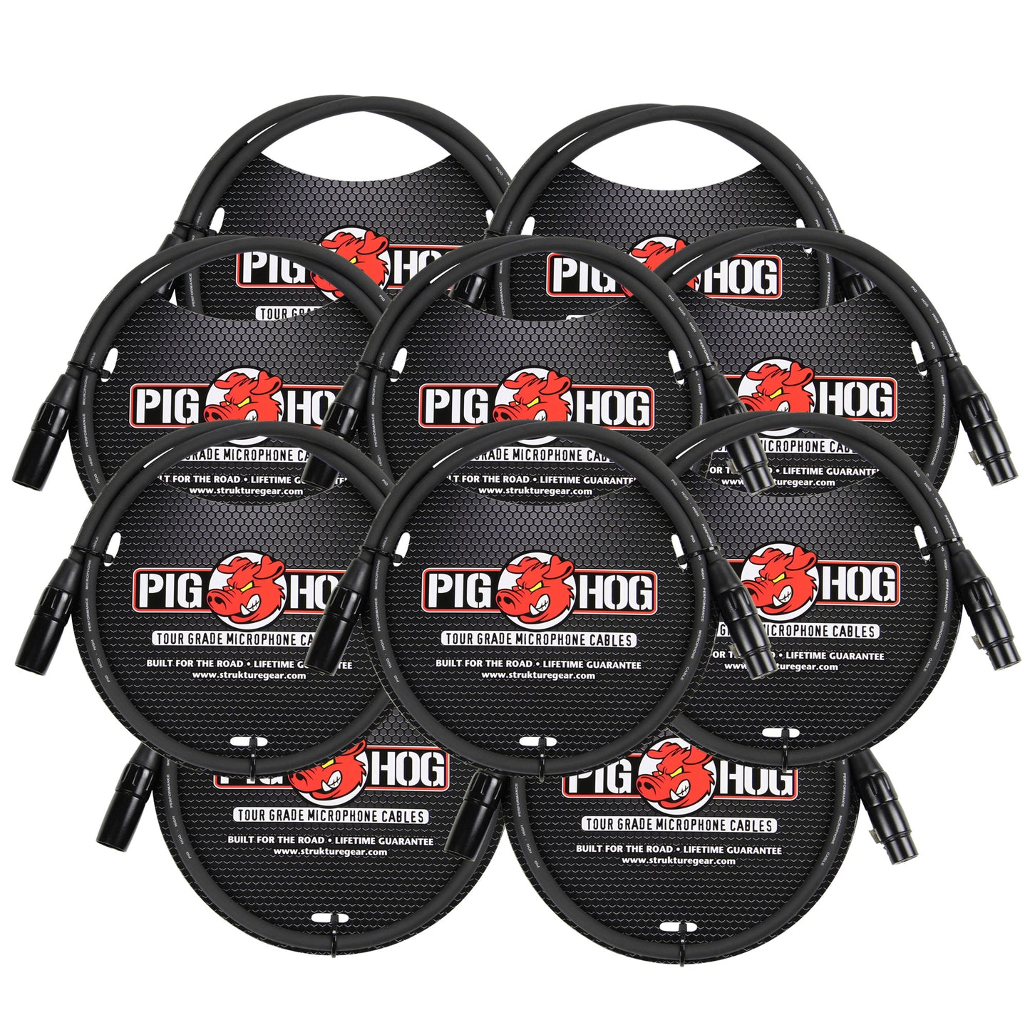 Pig Hog 8mm XLR Microphone Cable Male to Female 3 Ft Fully Balanced Premium Mic Cable - 10 Pack