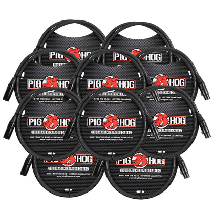 Pig Hog 8mm XLR Microphone Cable Male to Female 3 Ft Fully Balanced Premium Mic Cable - 10 Pack