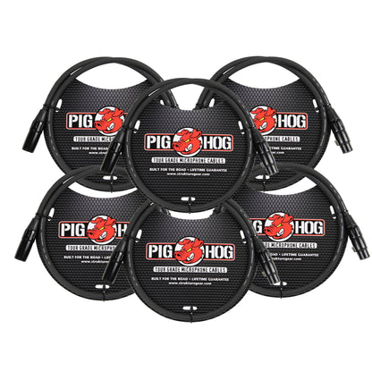 Pig Hog 8mm XLR Microphone Cable Male to Female 3 Ft Fully Balanced Premium Mic Cable - 6 Pack