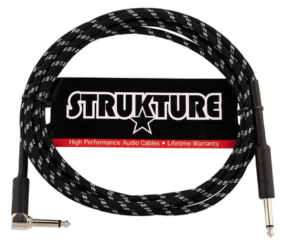 10x Strukture Instrument Cable 10ft. Right Angle (Black/Silver)