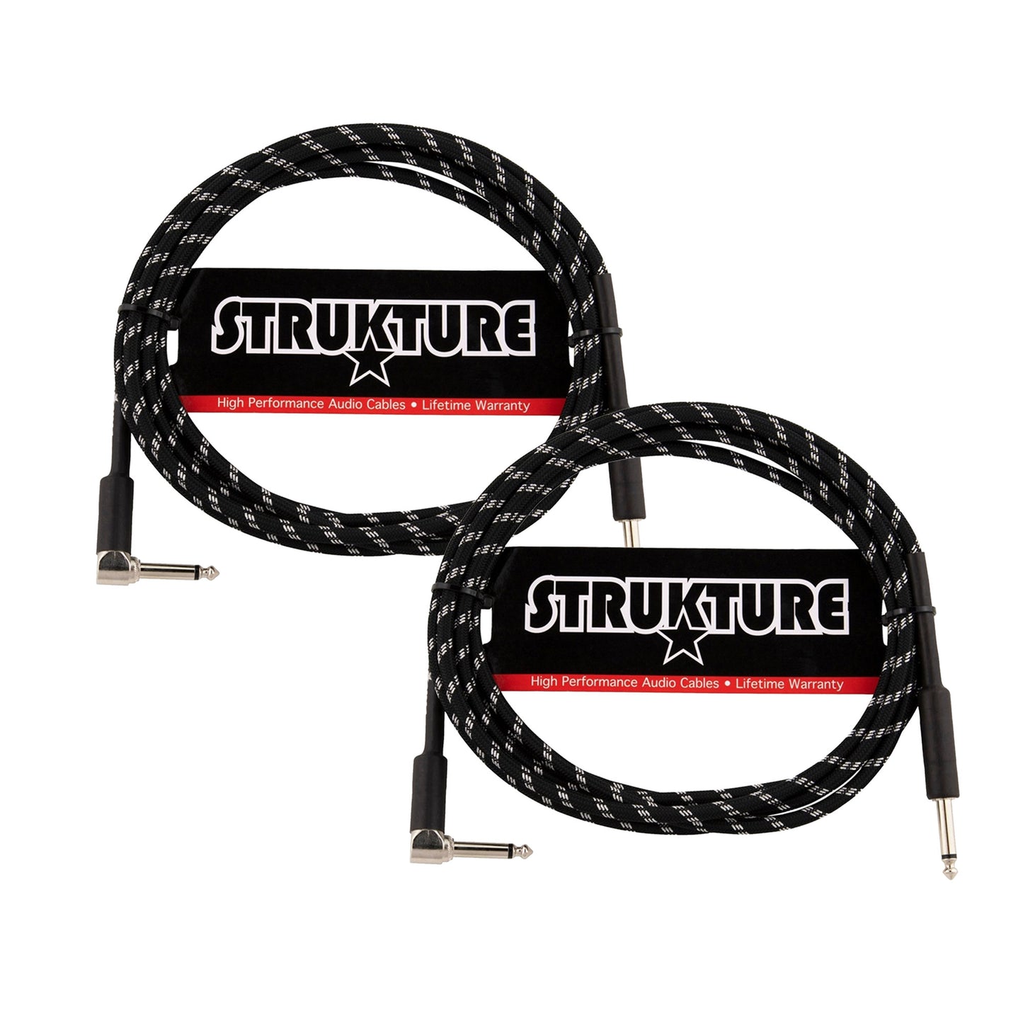Strukture Instrument Cable 10ft. Right Angle (Black/Silver) - 2 Pack