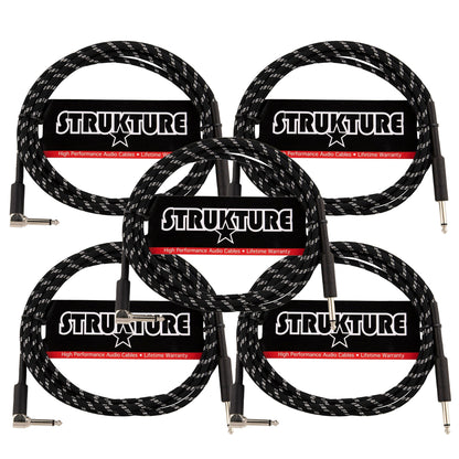 Strukture Instrument Cable 10ft. Right Angle (Black/Silver) - 5 Pack