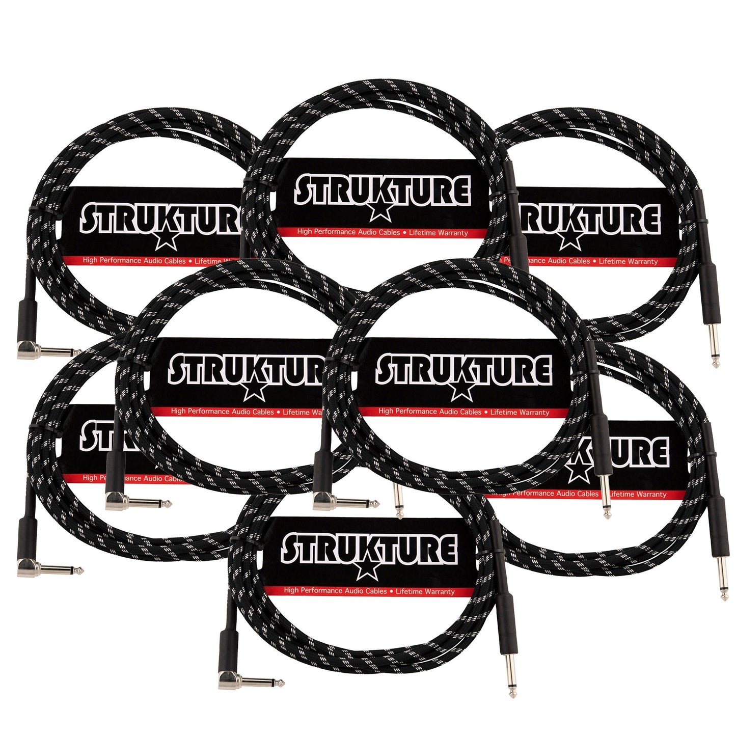 Strukture Instrument Cable 10ft. Right Angle (Black/Silver) - 8 Pack