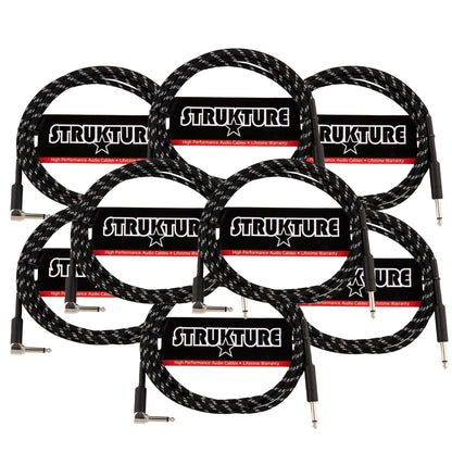 Strukture Instrument Cable 10ft. Right Angle (Black/Silver) - 8 Pack