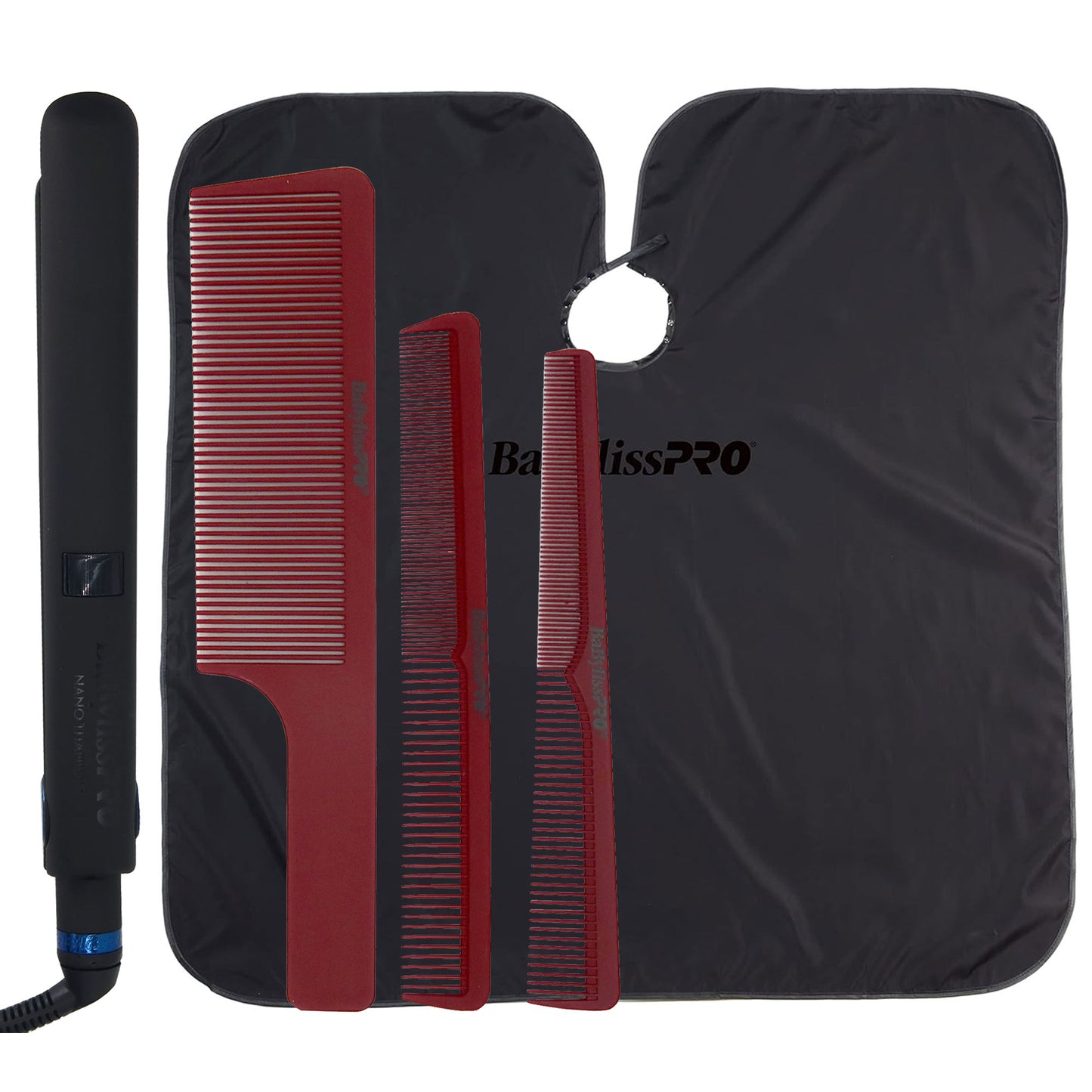 BaByliss Pro Nano Titanium LIMITED EDITION 1" Digital Flat Iron BNTMB4095TUC with Barberology Comb Set and Professional Cutting Cape BBCAPEMB