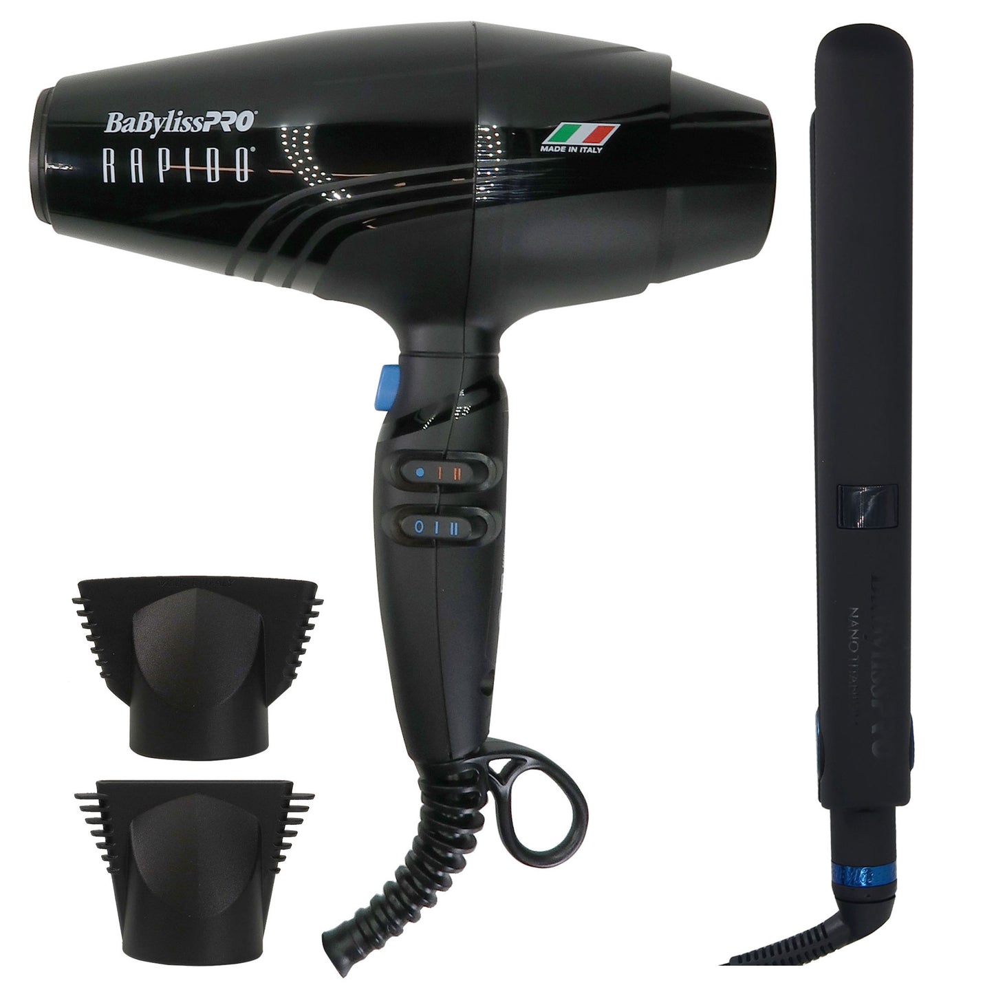 BaByliss Pro Nano Titanium LIMITED EDITION 1" Digital Flat Iron BNTMB4095TUC with Rapido Nano Titanium Italian Performance Lightest Hair Dryer BRAP1