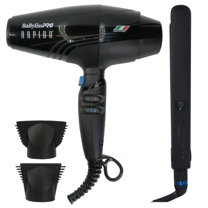 BaByliss Pro Nano Titanium LIMITED EDITION 1" Digital Flat Iron BNTMB4095TUC with Rapido Nano Titanium Italian Performance Lightest Hair Dryer BRAP1