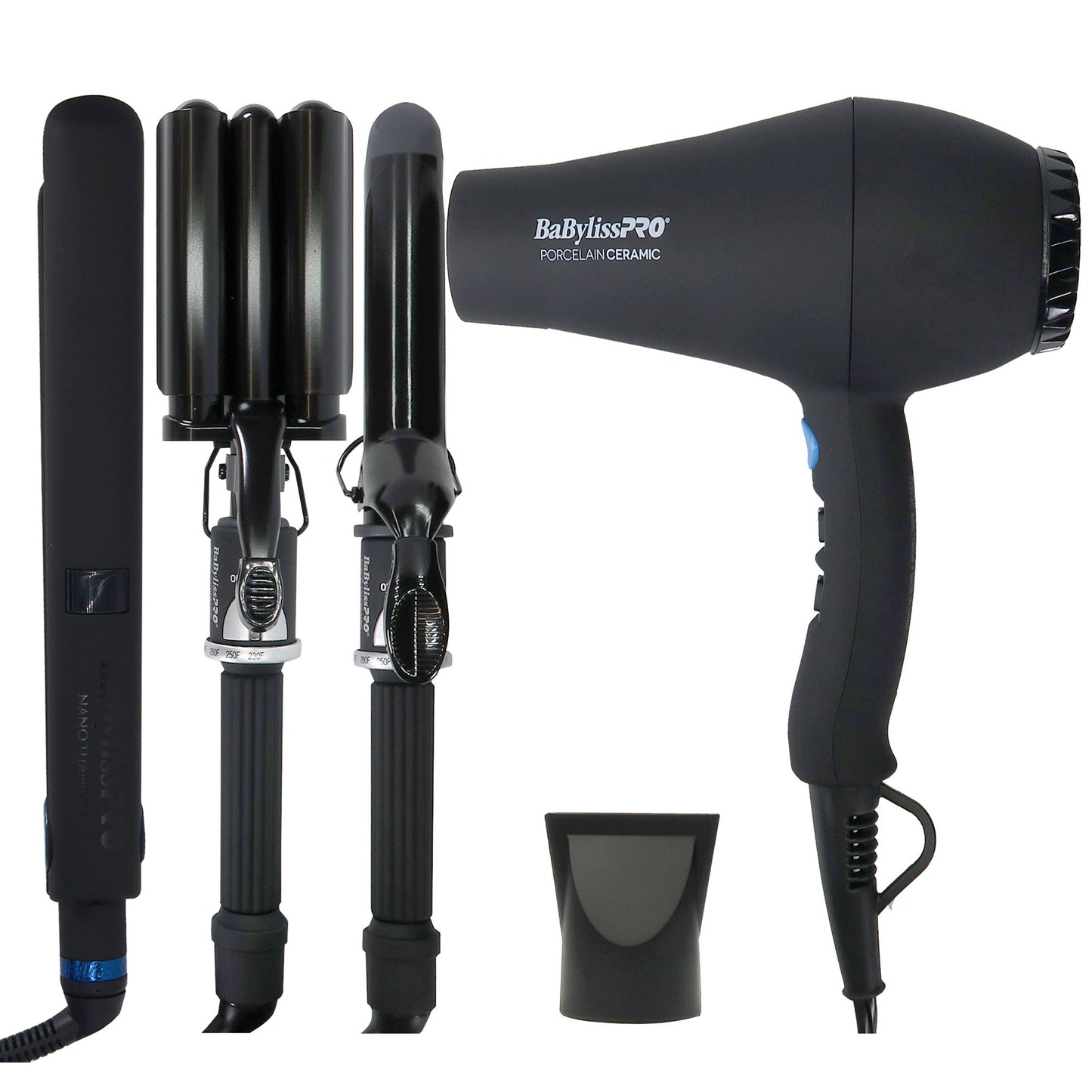 BaByliss Pro Porcelain Ceramic Gift Box (Dryer, Waver, Curling Iron) BPPP7 with Nano Titanium LIMITED EDITION 1" Digital Flat Iron BNTMB4095TUC