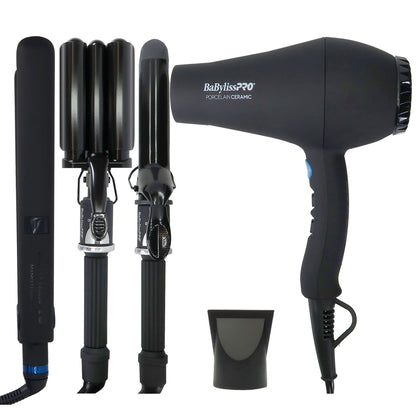BaByliss Pro Porcelain Ceramic Gift Box (Dryer, Waver, Curling Iron) BPPP7 with Nano Titanium LIMITED EDITION 1" Digital Flat Iron BNTMB4095TUC