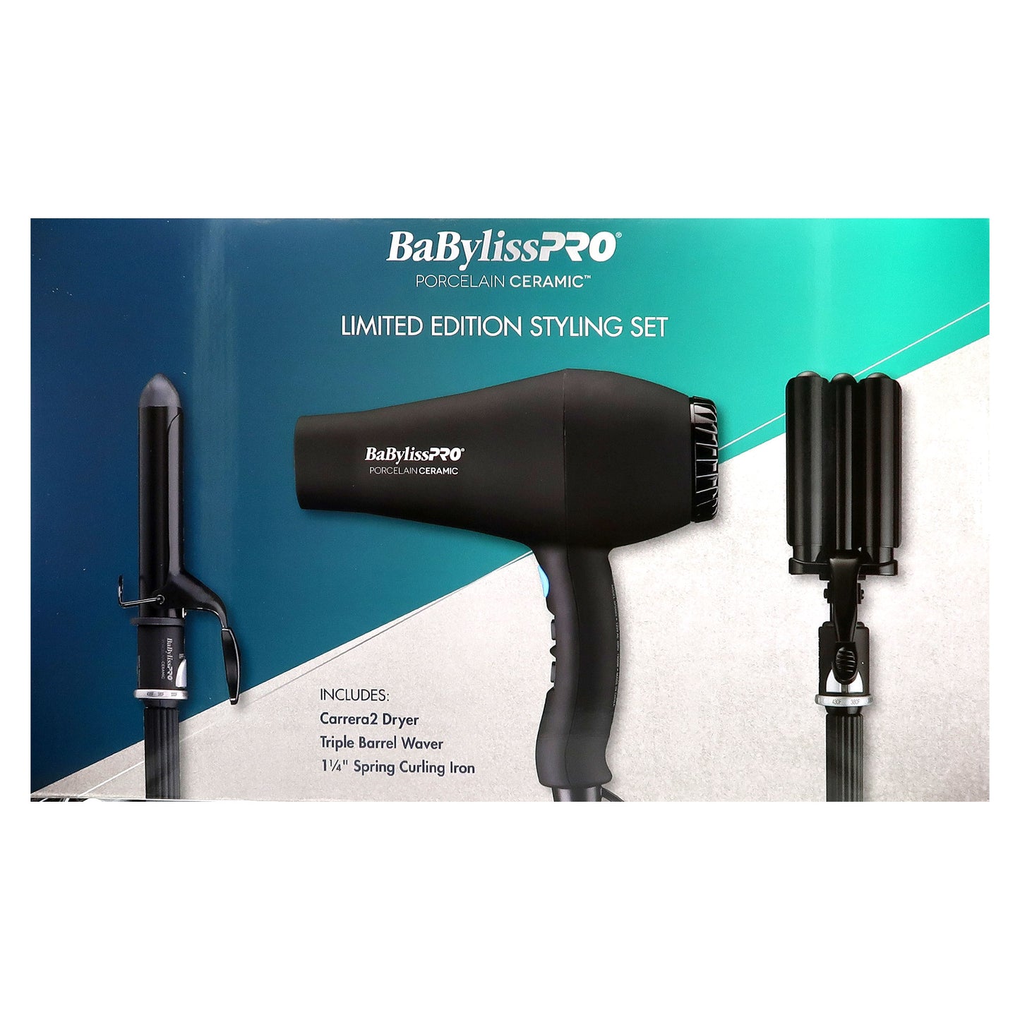 BaByliss Pro Porcelain Ceramic Gift Box (Dryer, Waver, Curling Iron) BPPP7 with Nano Titanium LIMITED EDITION 1" Digital Flat Iron BNTMB4095TUC