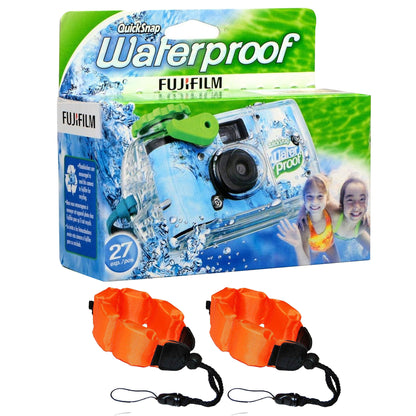 Fujifilm QuickSnap 800 Waterproof One-Time Use Disposable 35mm Camera - 27 Exposures with 2x Floating Foam Strap-Orange