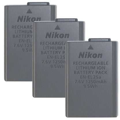 3x Nikon EN-EL25a Rechargeable Lithium-Ion Battery (7.6V, 1120mAh)