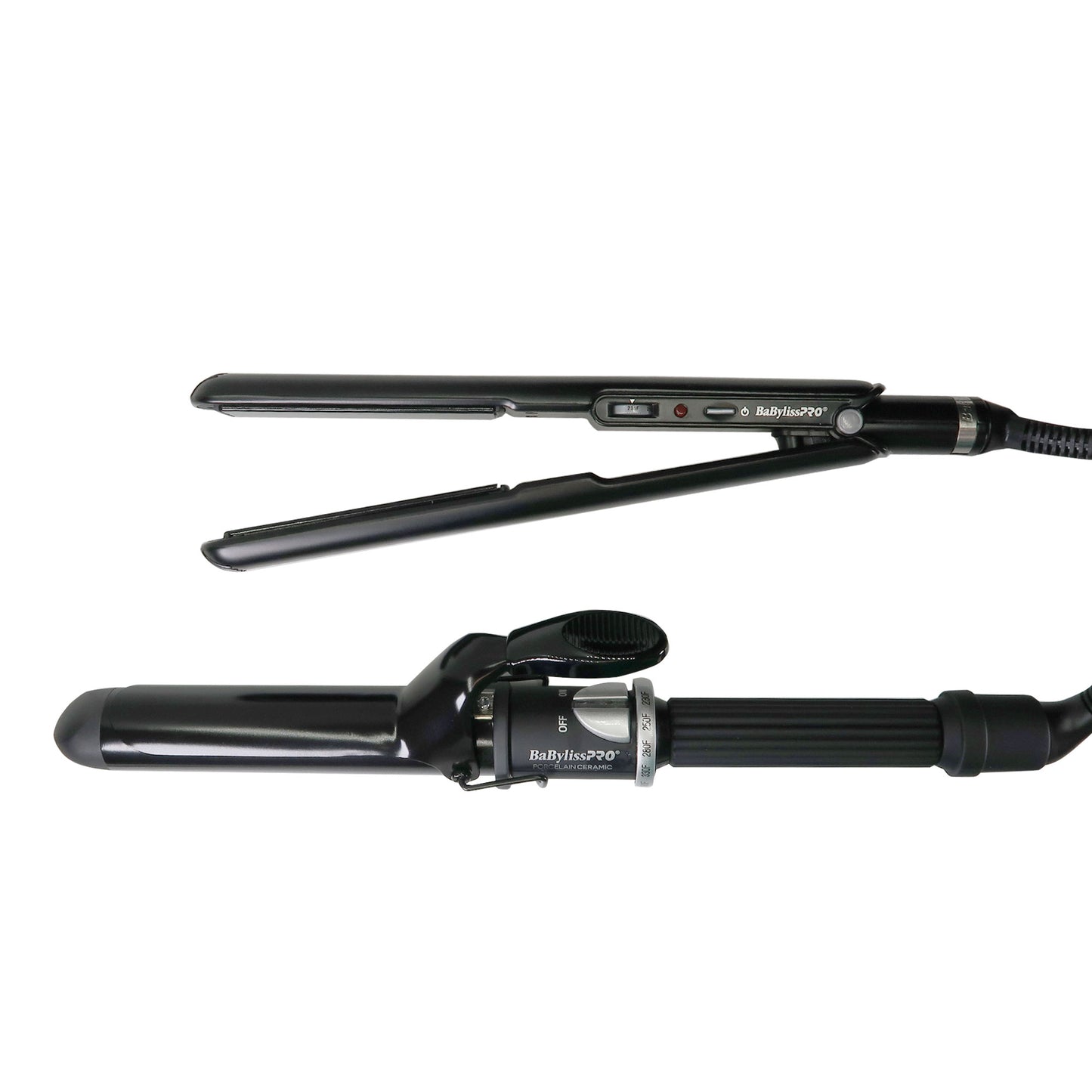 BaByliss Pro Porcelain Ceramic Limited Edition Straightening Iron 1" and Spring Curling Iron 1¼" Styling Set BPCPP6UC with Apron