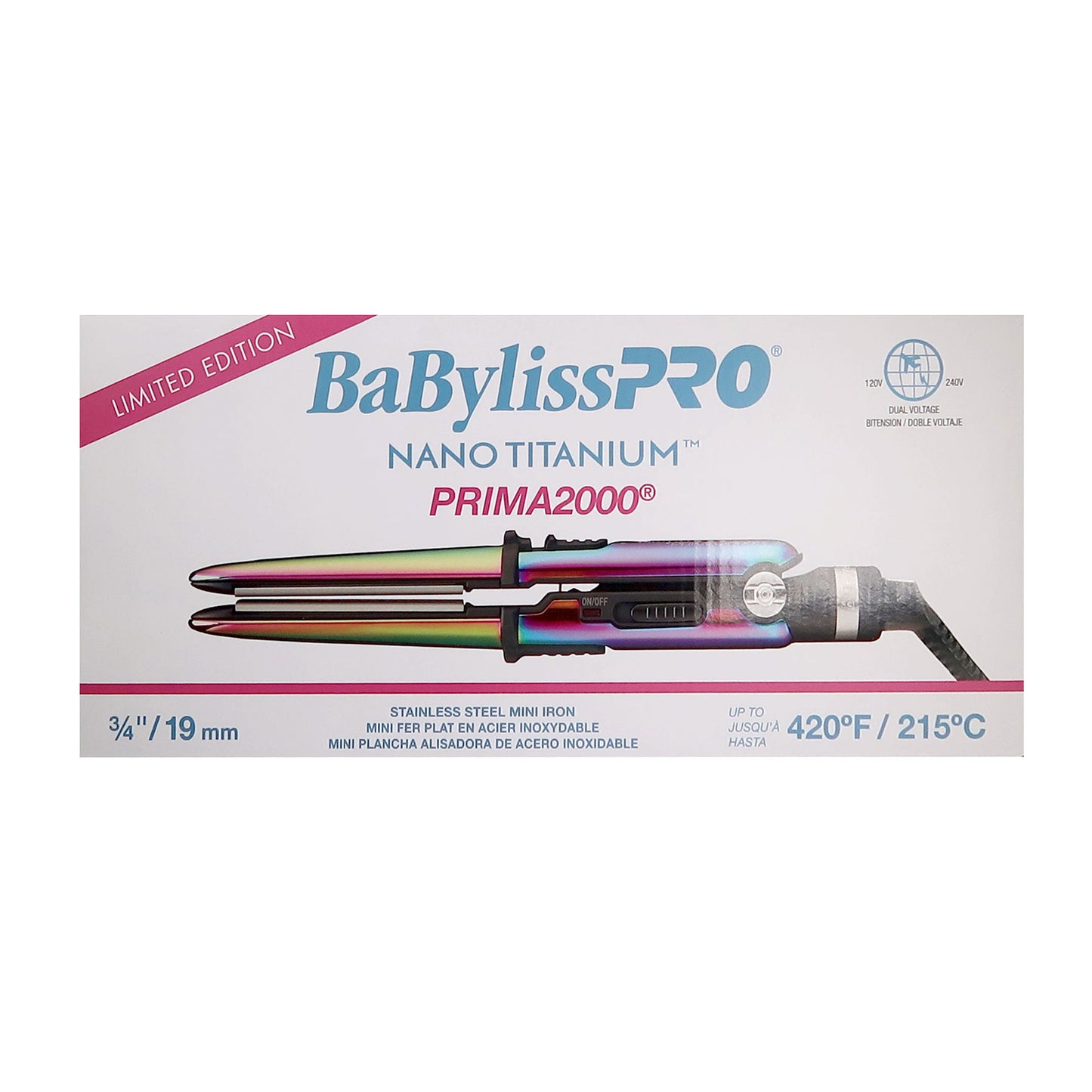 BaByliss Pro Porcelain Ceramic Limited Edition Styling Set BPCPP6UC + Nano Titanium Prima2000 3/4" Stainless Steel Mini Flat Iron BNTBRB2000UC