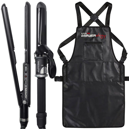 BaByliss Pro Porcelain Ceramic Limited Edition Straightening Iron 1" and Spring Curling Iron 1¼" Styling Set BPCPP6UC with Apron