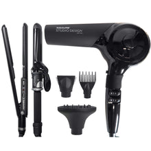 BaByliss Pro Studio Design Series Sensor Hair Dryer BCI800UC with Porcelain Ceramic Limited Edition 1" Straightening Iron, 1¼" Spring Curling Iron Set BPCPP6UC