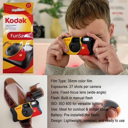 10-Pack Kodak 35mm One-Time-Use Disposable Camera (ISO 800) with Flash - 27 Exposure