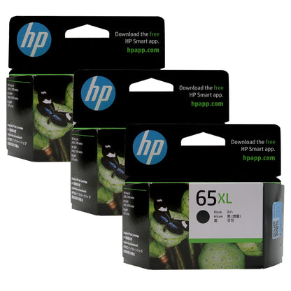 3 Pack HP High Yield 65XL Black Original Ink Cartridge, N9K04AA