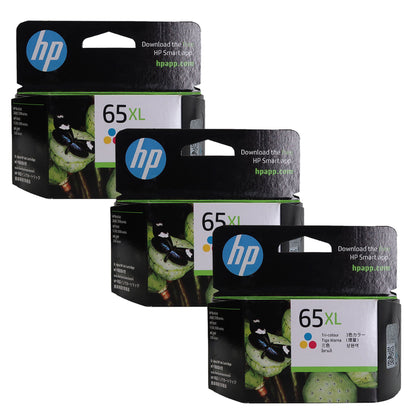 3 Pack HP 65XL Tri-color Original Ink Cartridge, N9K03AA