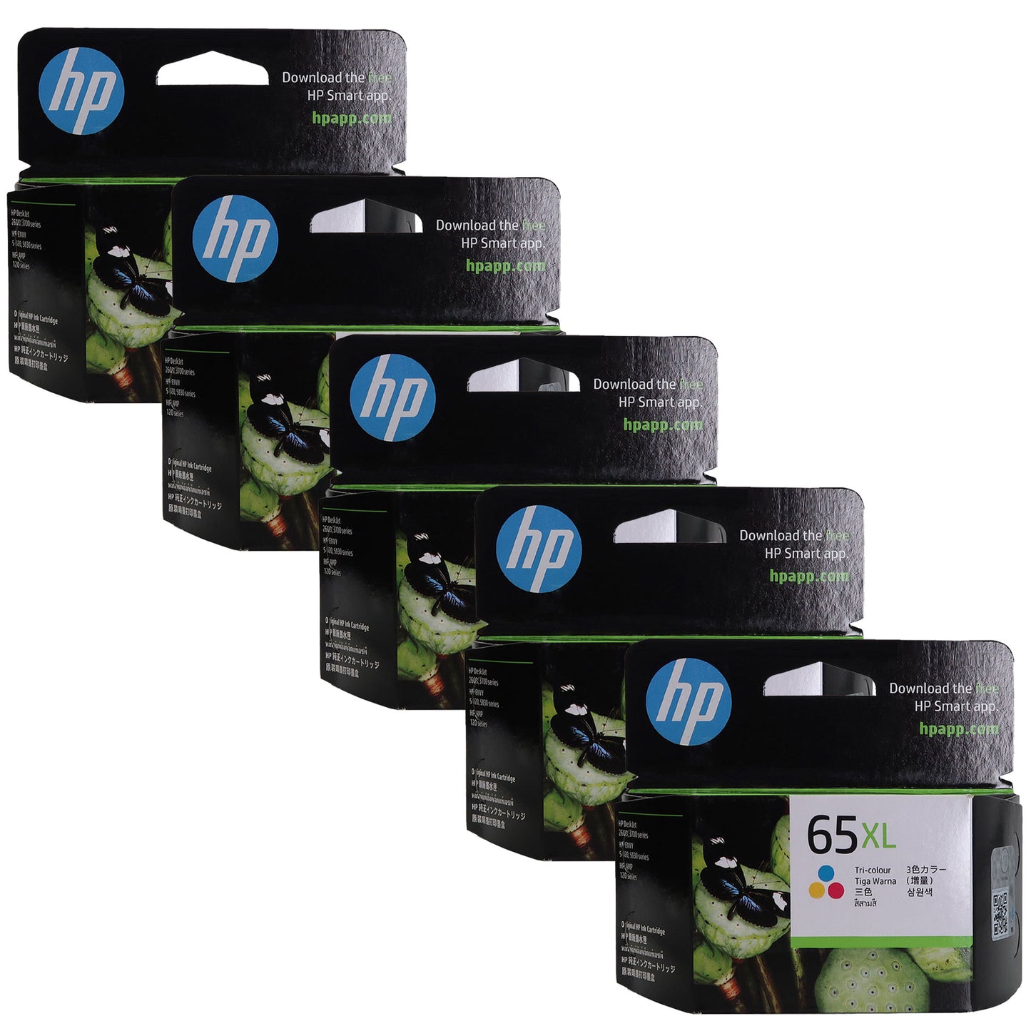 5 Pack HP 65XL Tri-color Original Ink Cartridge, N9K03AA