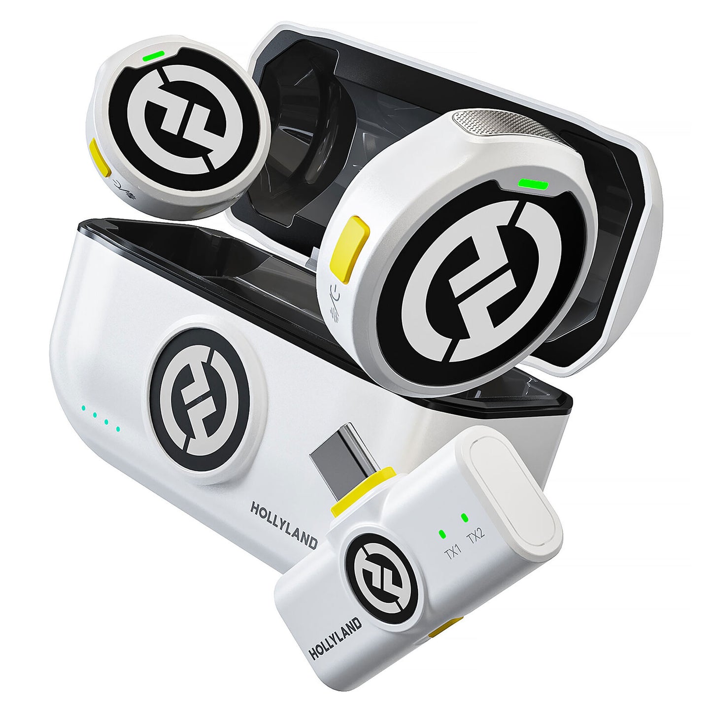 Hollyland LARK M2 DUO 2-Person Wireless Microphone System with USB-C Connector (2.4 GHz, Ivory White) + Hollyland Lavalier Microphone: Omni Sound, Wide Compatibility (3.5mm)