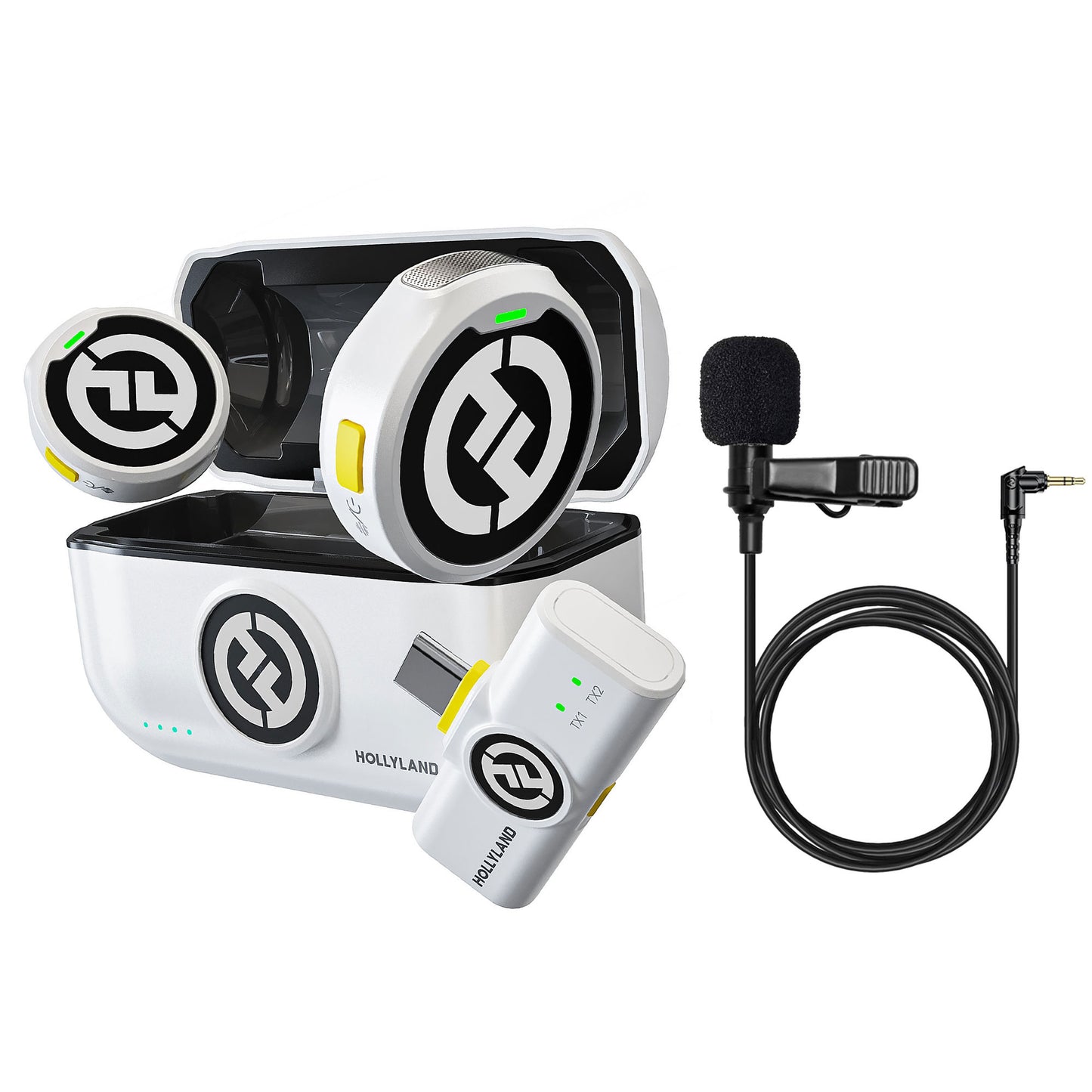 Hollyland LARK M2 DUO 2-Person Wireless Microphone System with USB-C Connector (2.4 GHz, Ivory White) + Hollyland Lavalier Microphone: Omni Sound, Wide Compatibility (3.5mm)