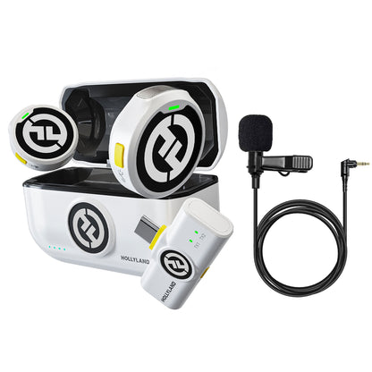 Hollyland LARK M2 DUO 2-Person Wireless Microphone System with USB-C Connector (2.4 GHz, Ivory White) + Hollyland Lavalier Microphone: Omni Sound, Wide Compatibility (3.5mm)
