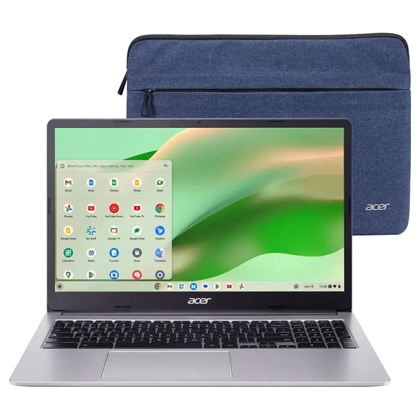 Acer Chromebook 315 15.6" Full HD Laptop - Intel Celeron N4500, 4GB LPDDR4X, 64GB eMMC (Sparkly Silver) with Protective Case
