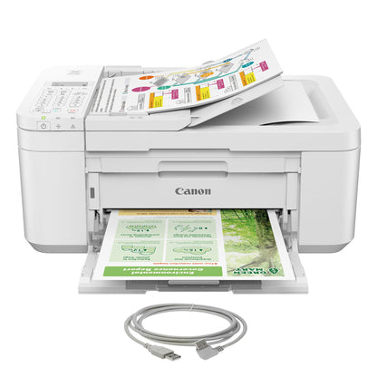 Canon PIXMA TR4720 Wireless All-in-One Printer (White) with 10FT Angle USB 2.0 Certified 480MBPS Type A Male To B Male Cable