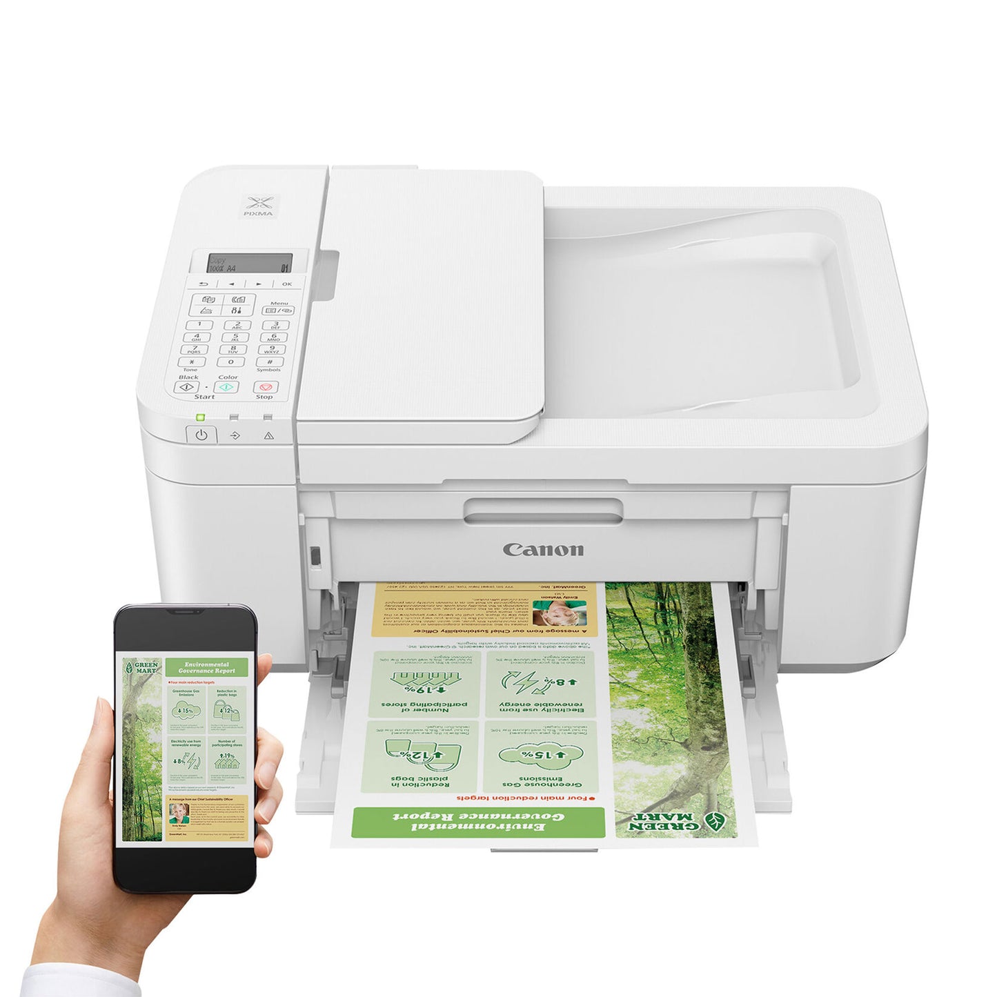 Canon PIXMA TR4720 Wireless All-in-One Printer (White) with 10FT Angle USB 2.0 Certified 480MBPS Type A Male To B Male Cable