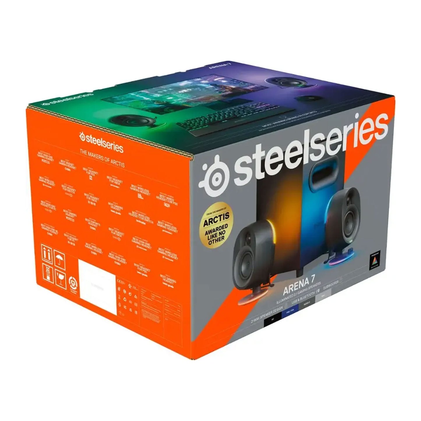 SteelSeries Arena 7 Reactive RGB Illuminated 2.1 Gaming Speakers with Powerful Bass, Subwoofer, and Bluetooth - For PC, PlayStation, Mobile