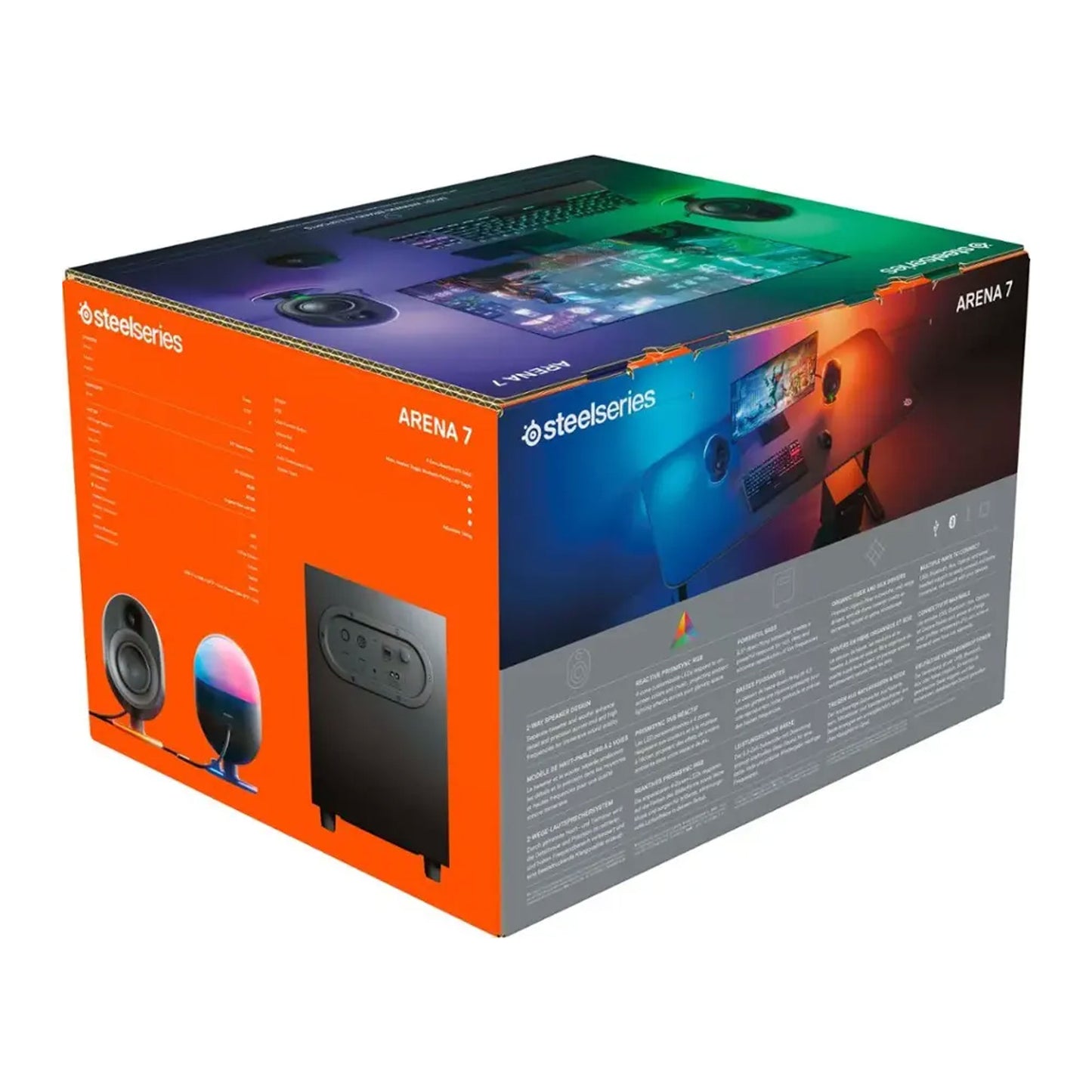 SteelSeries Arena 7 Reactive RGB Illuminated 2.1 Gaming Speakers with Powerful Bass, Subwoofer, and Bluetooth - For PC, PlayStation, Mobile