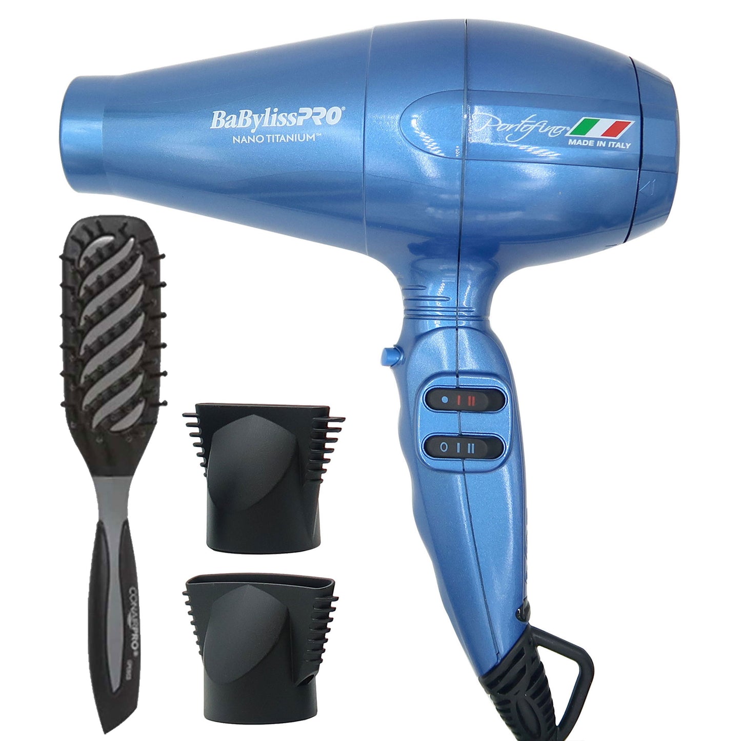 Babyliss Pro Nano Titanium Portofino 6600 Full-Size Hair Dryer BNT6610N and Conair Pro Ergo-Grip Vented Brush Collection Ergonomically Designed