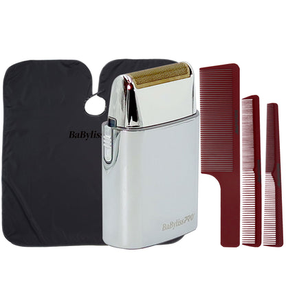 BaByliss Pro Professional Hypoallergenic Single Foil Cordless Shaver FXFS1 with Barberology Cutting Cape and Barberology Comb Set (Clipper, Cutting, Taper Combs)