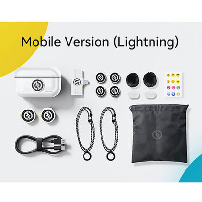 Hollyland LARK M2 DUO 2-Person Wireless Microphone System w/ Lightning Connector (Ivory White) + Lavalier Microphone Omni Sound, Wide Compatibility (3.5mm)