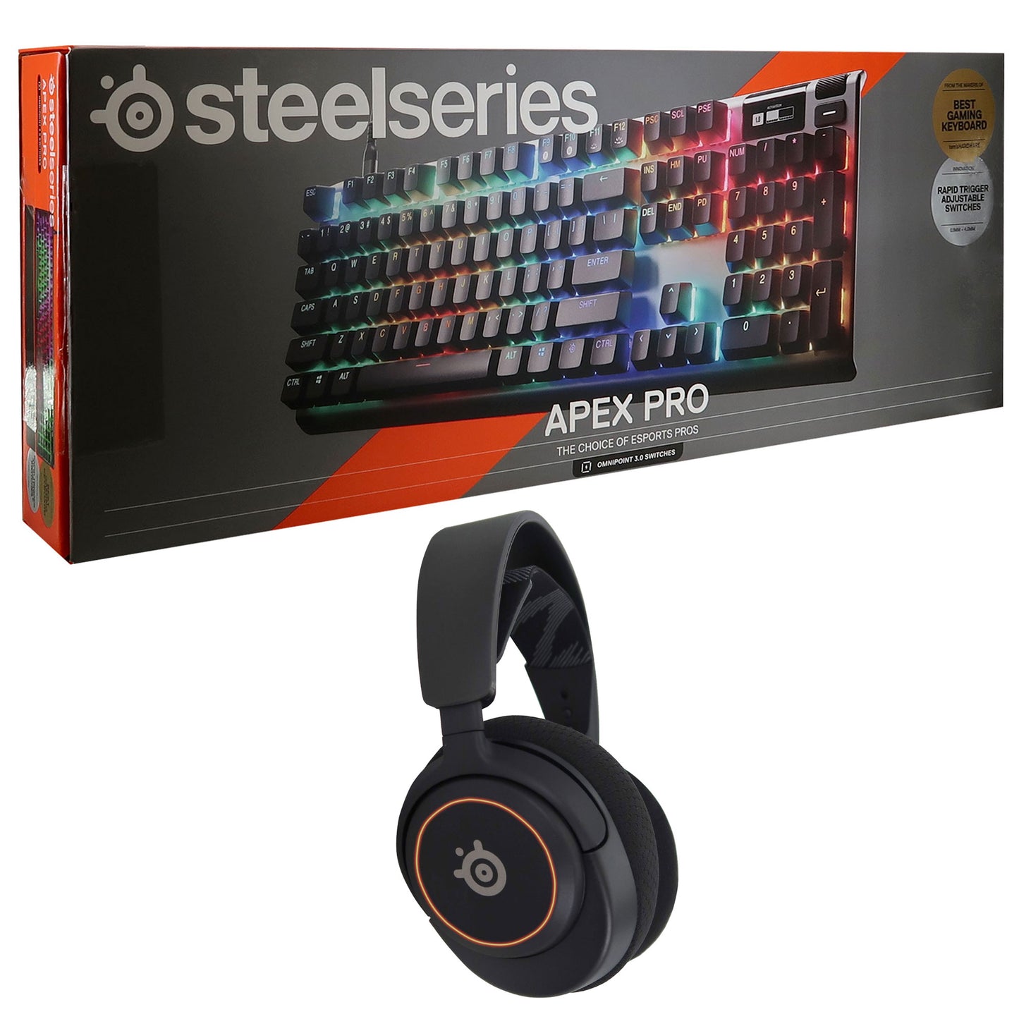 SteelSeries Apex Pro Full Size Wired OmniPoint Gaming Keyboard Gen 3 (Black) + SteelSeries Arctis Nova 3 Wired Gaming Headset - Black