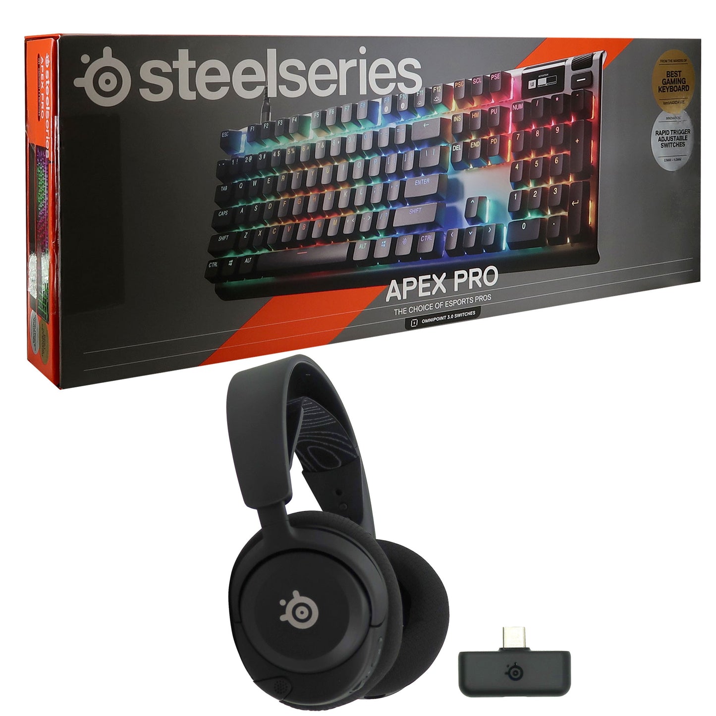 SteelSeries Apex Pro Full Size Wired OmniPoint Gaming Keyboard Gen 3 (Black) + SteelSeries Arctis Nova 5 Wireless Gaming Headset - Black