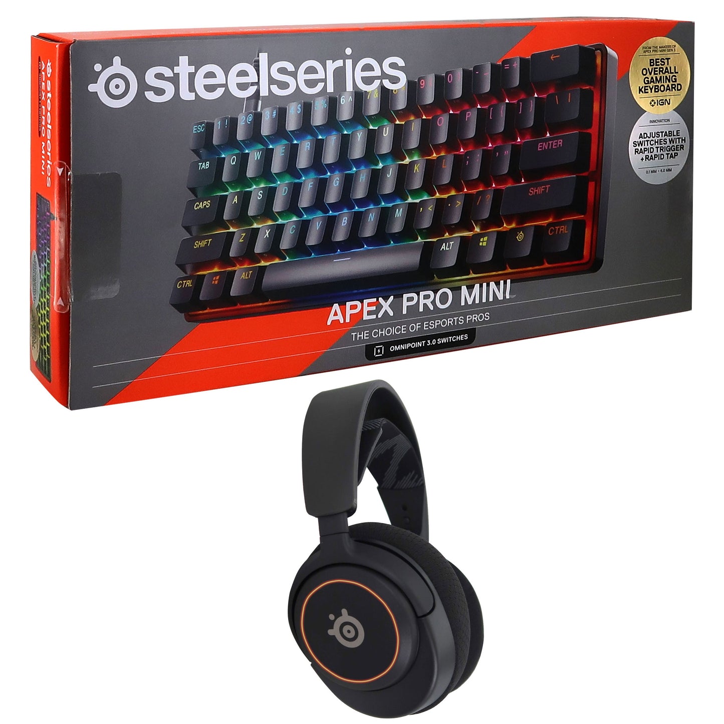 SteelSeries Arctis Nova 3 Wired Gaming Headset - Black + SteelSeries Apex Pro Mini Wired OmniPoint Gaming Keyboard Gen 3 (Black)