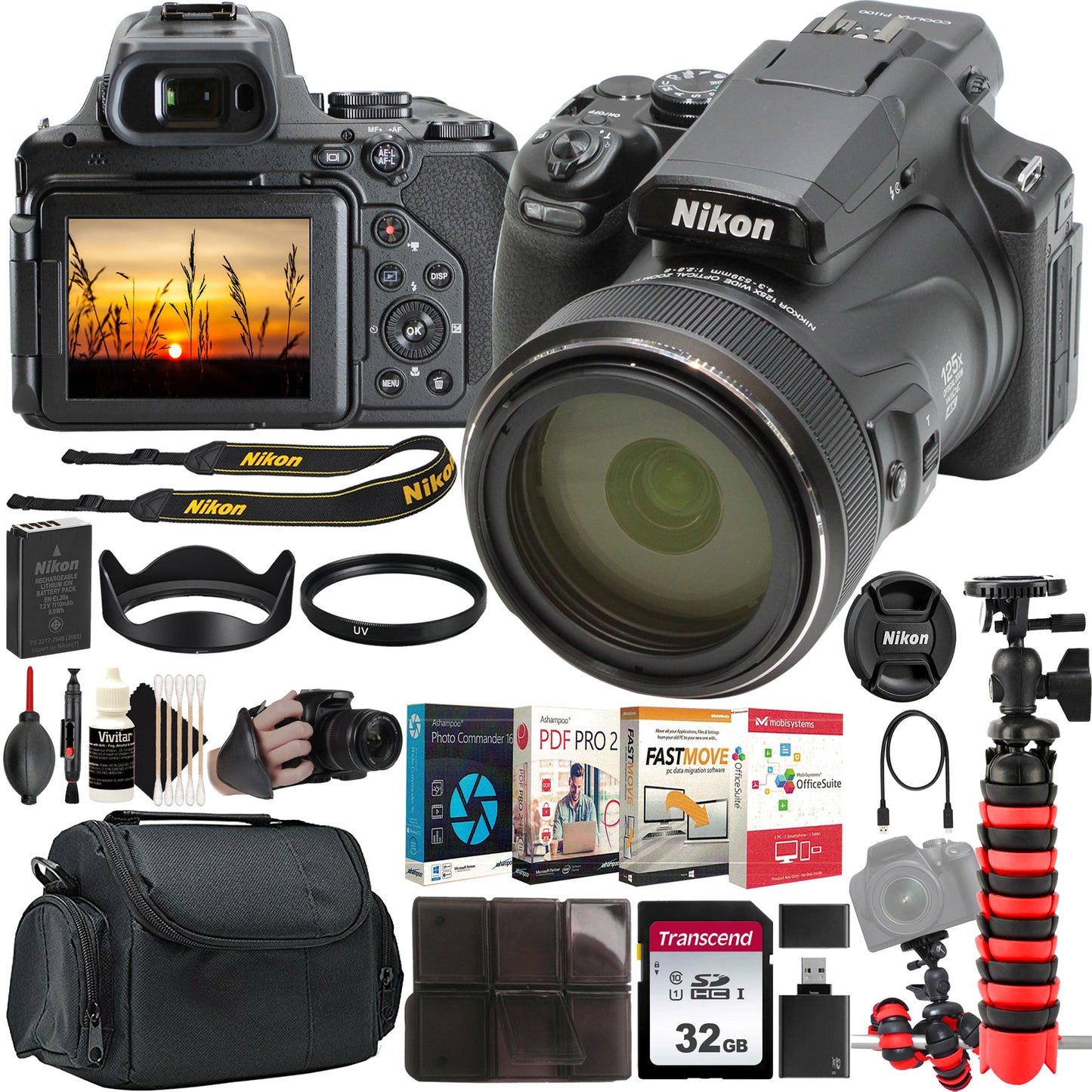 Nikon COOLPIX P1100 16MP Digital Camera (Black) Complete Photo Editing Kit