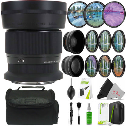 Sigma 56mm f/1.4 DC DN Contemporary Lens (Nikon Z) + Vivitar 3 Pc filter Kit 55mm + 55mm Telephoto Lens + 55mm Wide Angle Lens + 55mm Graduated Color Filters + Professional Cleaning Kit APS-C DSLR Cameras Sensor Cleaning Swabs with Carry Case