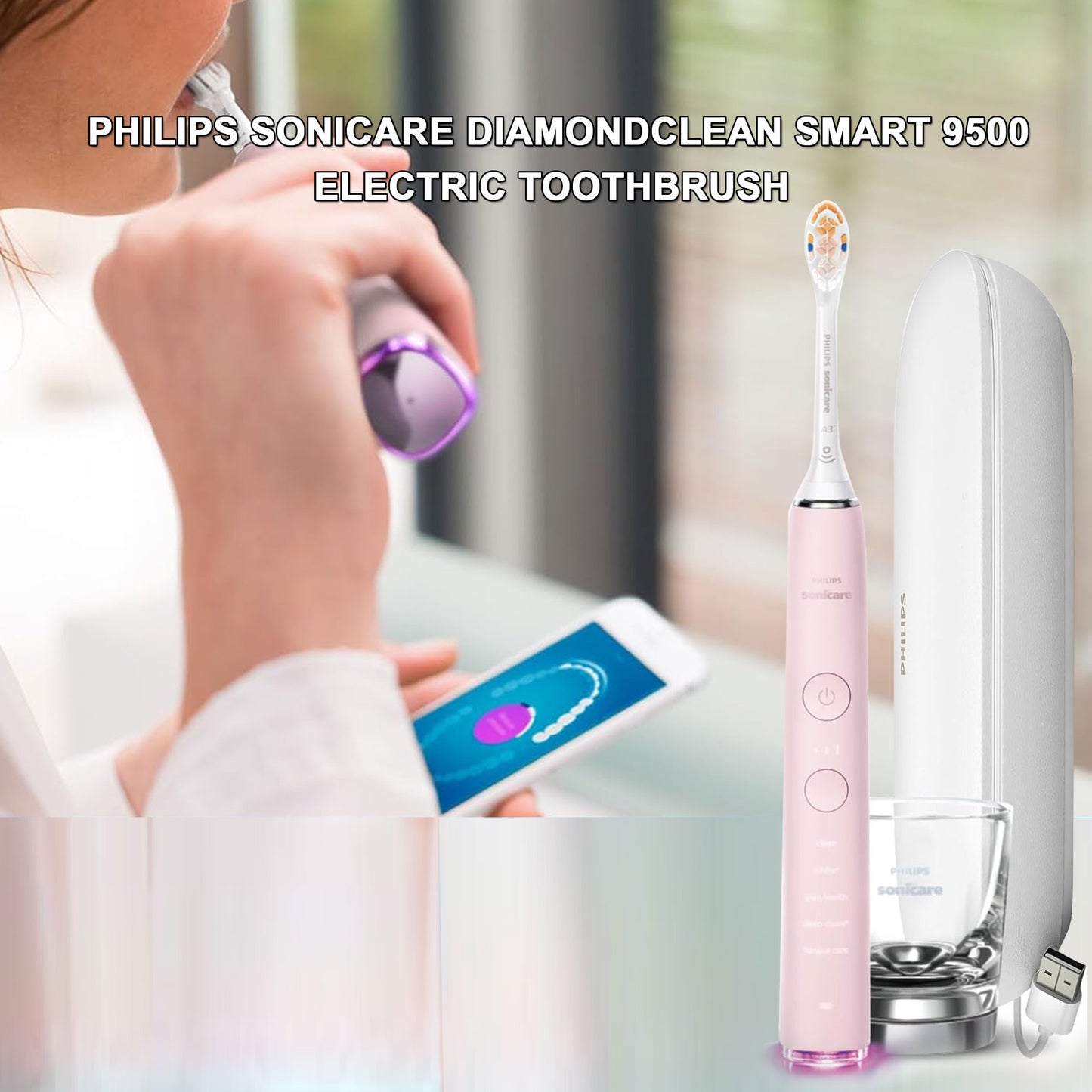 Philips Sonicare DiamondClean Smart 9500 Electric Toothbrush HX9923 White and Pink