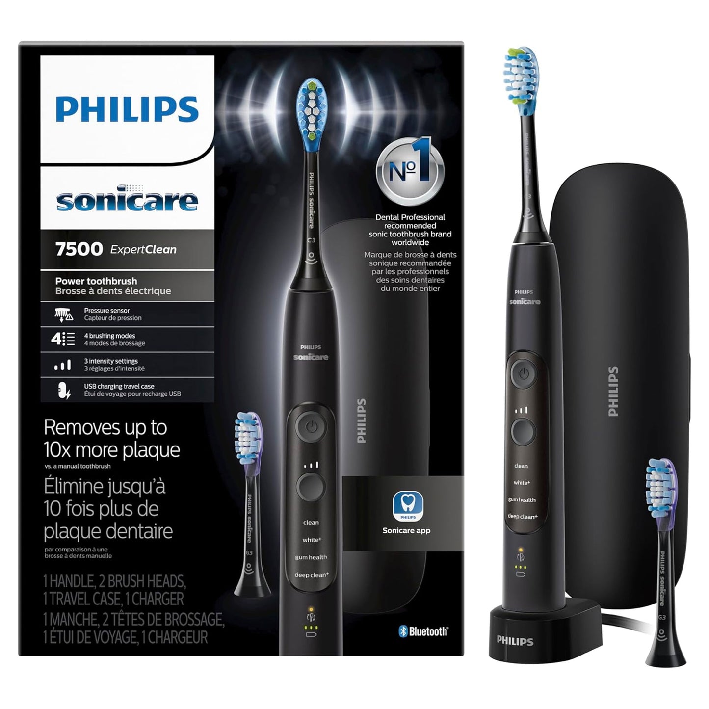 Philips Sonicare ExpertClean 7500 Rechargeable Electric Toothbrush HX9690 Black and White