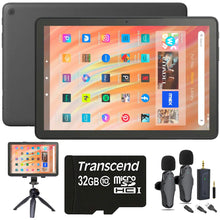 Amazon Fire HD 10 32GB 10.1" Tablet with Wi-Fi - 13th Gen (Black) with 2-Person Wireless Mic Recording Set for Podcasters and Youtubers