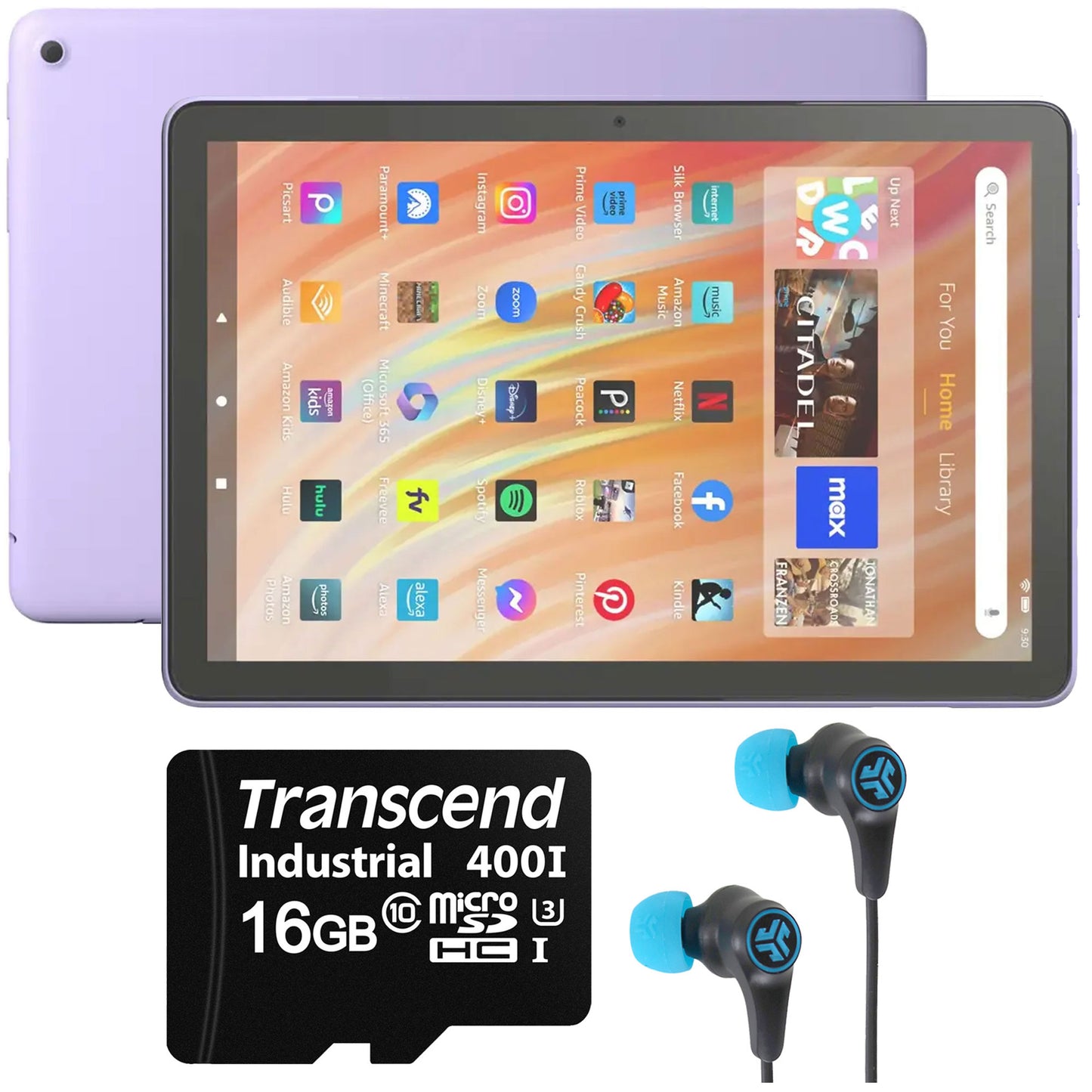 Amazon Fire HD 10 64GB 10.1" Tablet with Wi-Fi - 13th Gen (Lilac) + Jlab Wireless Earbuds Set